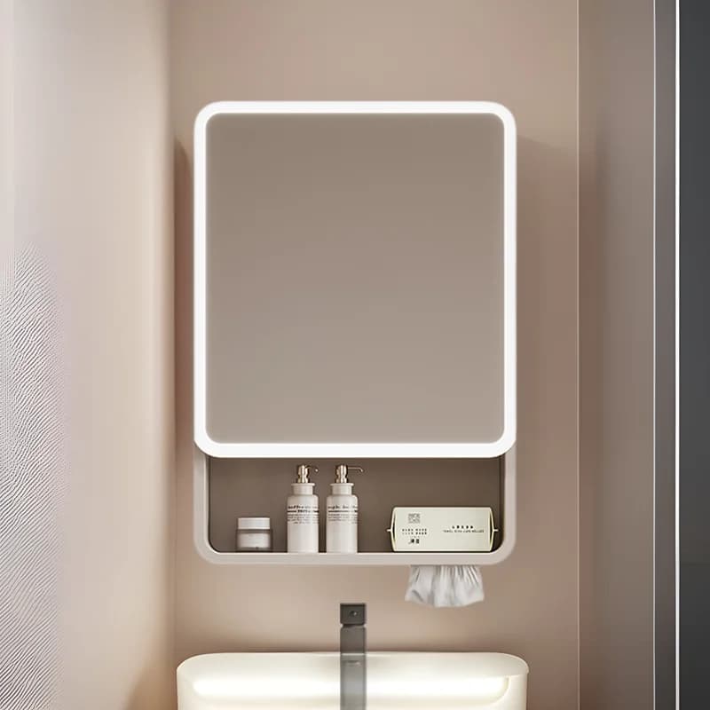 Armadietto a specchio ad arco in alluminio spaziale Luce con sensore intelligente di piccole dimensioni con foro per disegno in carta Bagno a parete separato
