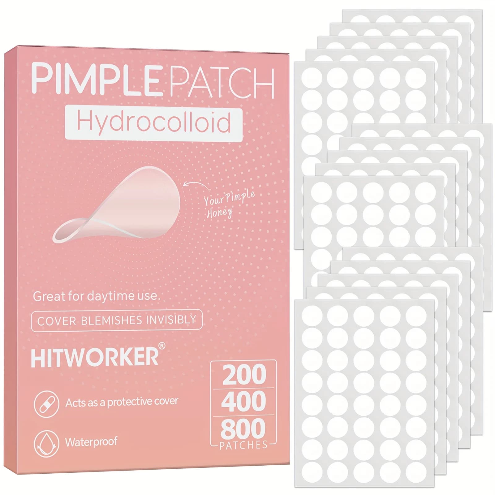 800-piece HITWORKER Acne Patch | Round hydrocolloid caps for acne | Powerful absorption of acne secretions, delicate cleaning and