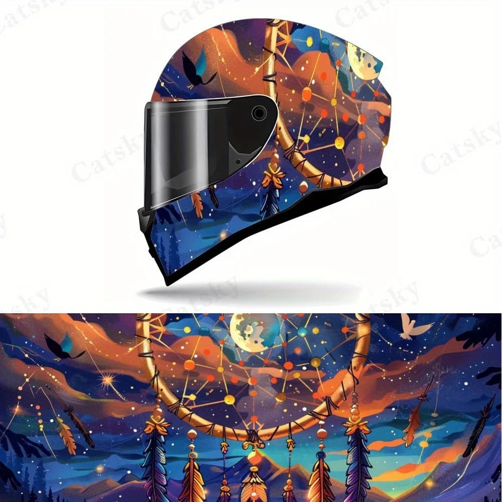 Lively Cosmic Dreamcatcher Motorcycle Helmet Vinyl Wraps Decal, Self-adhesive Waterproof Helmet Decoration, DIY Graffiti Film, U