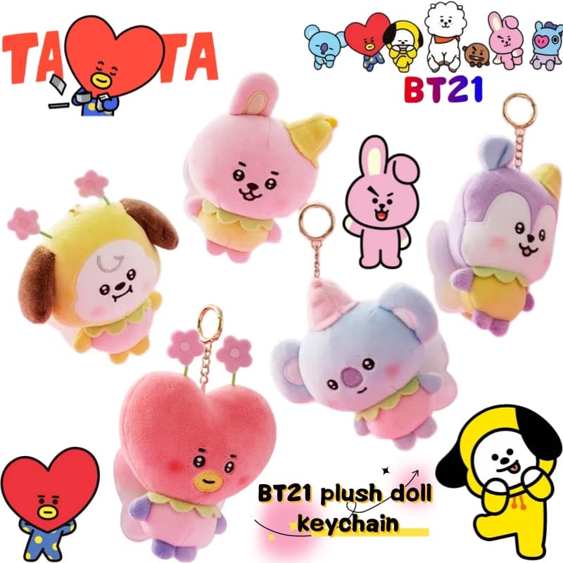 BT21 koya Shooky Chimmy Cooky Tata Keychain High Color Value Cartoon Doll Q Version Doll Shape Creative Schoolbag Car Pendant