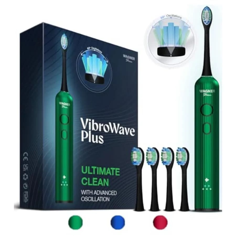 Spazzolino Elettrico Sonico VibroWave Plus con Oscillazione e Vibrazione, 4 Testine Intercambiabili Impermeabile IPX7