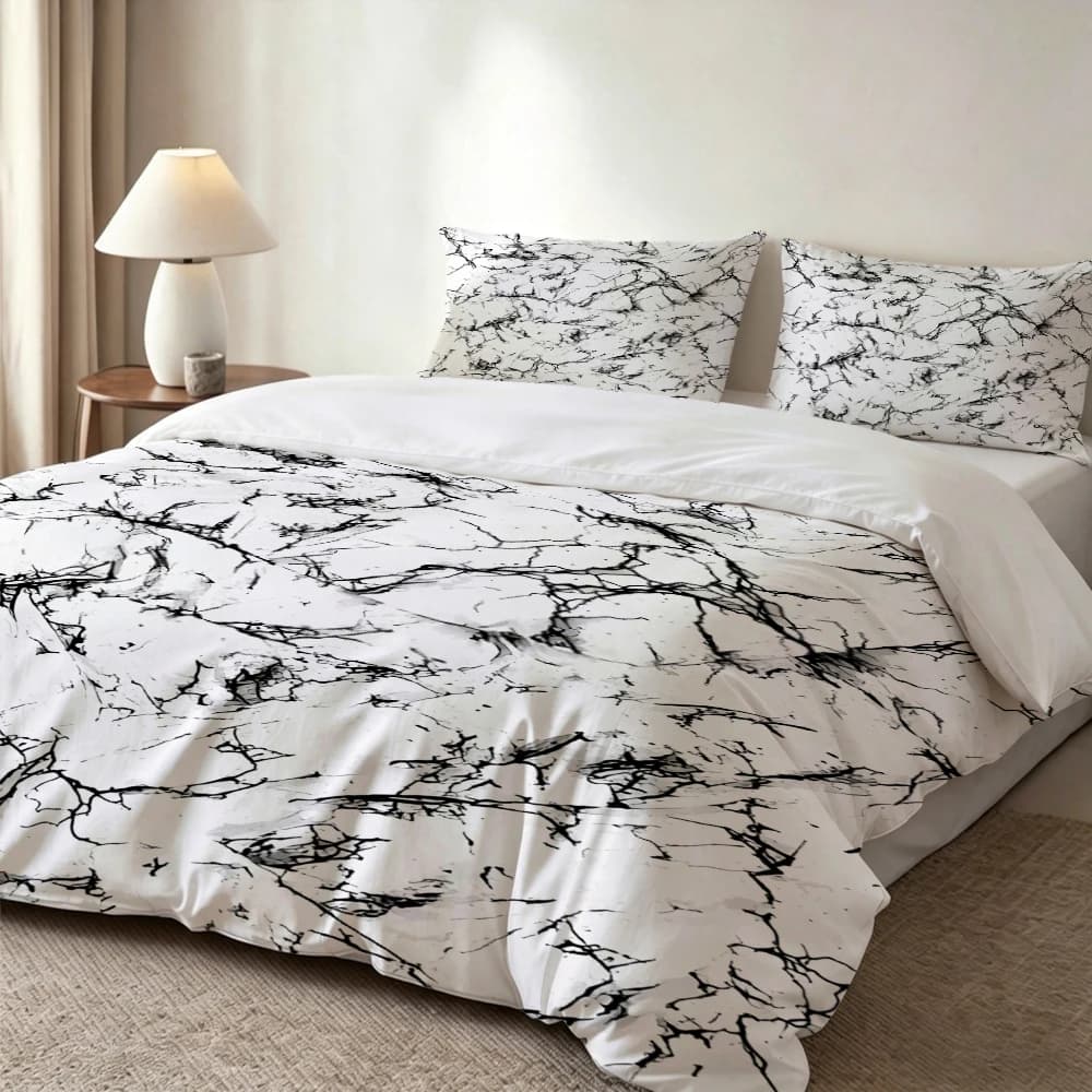 Set di biancheria da letto con stampa digitale ad alta definizione, set copripiumino con motivo floreale grande in marmo bianco e nero, include 1 copripiumino + 2 federe, adatto per camera da letto, stanza degli ospiti, decorazione domestica, set copripiumino + federa in fibra di poliestere, set tre pezzi, biancheria da letto ultra morbida, tessuto spesso, adatto a tutte le stagioni, lavabile in lavatrice, 3 pezzi
