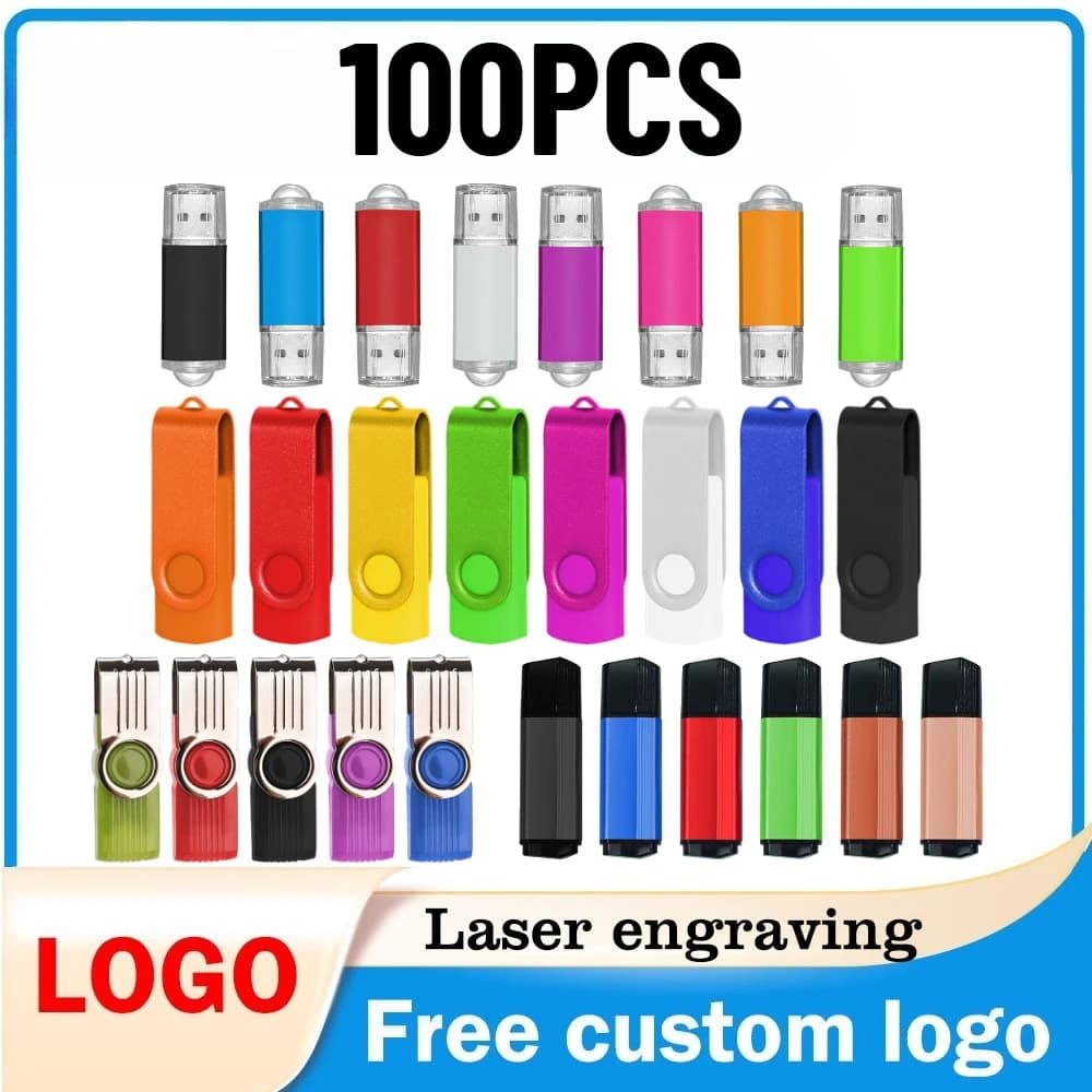 100 Pezzi Chiavetta USB 2.0 da 4GB 8GB, Pen Drive 128MB, Chiavetta USB 1GB 2GB, Pendrive 16GB, Memoria Flash 32GB 64GB, U Disk con Logo Personalizzato Gratuito