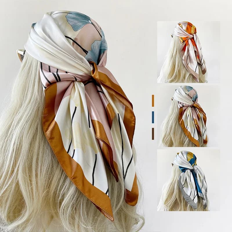 Luxury 90cm Square Scarf Stylish Accessory Scarves For Women Soft Satin Bandanas Hijab Elegant Neckerchief Beach Shawl Wraps