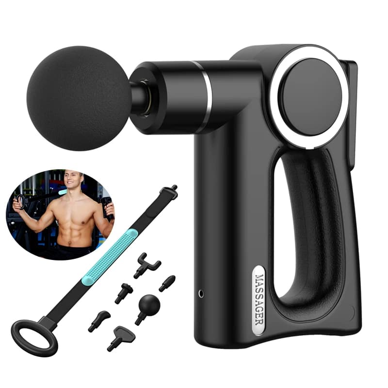 Pistola Massaggiante Professionale a Percussione per Fitness e Sport, con Vibrazione, Riscaldamento, Motore Brushless e 6 Testine per Massaggio Muscolare Profondo