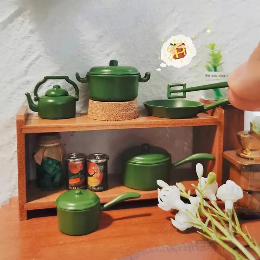 Padella per Casa delle Bambole, Utensili da Cucina, Set da Gioco, Stoviglie Realistiche 1:12, Miniatura, Micro Scena