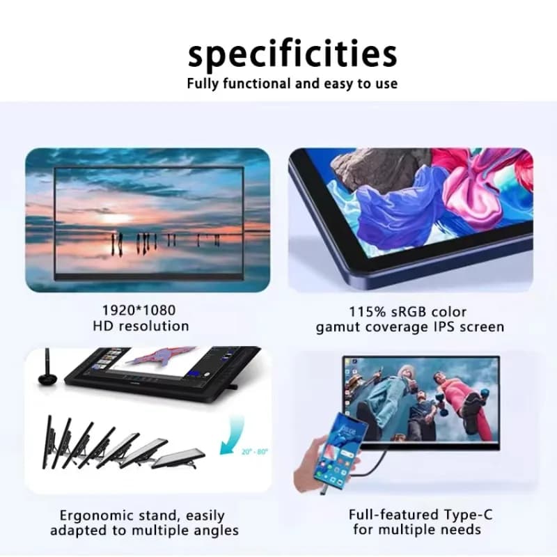 Tavoletta grafica digitale con display touch interattivo con penna LCD da 21,5 pollici Mo nitor con stilo