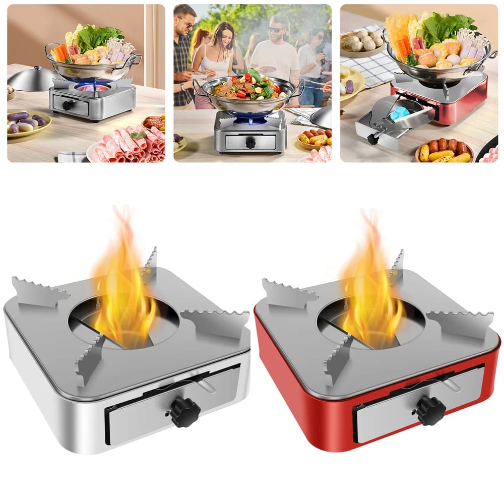 Fornello da campeggio portatile Fornello da campeggio in acciaio inossidabile con cassetto a potenza di fuoco regolabile per attrezzatura da campeggio per barbecue all'aperto