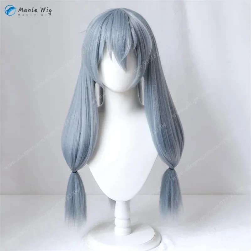 Anime Cosplay Pre Styled 3 trecce Lunghe Blu Grigio Mahito Capelli sintetici resistenti al calore Parrucche di Halloween + Cappellino per parrucca