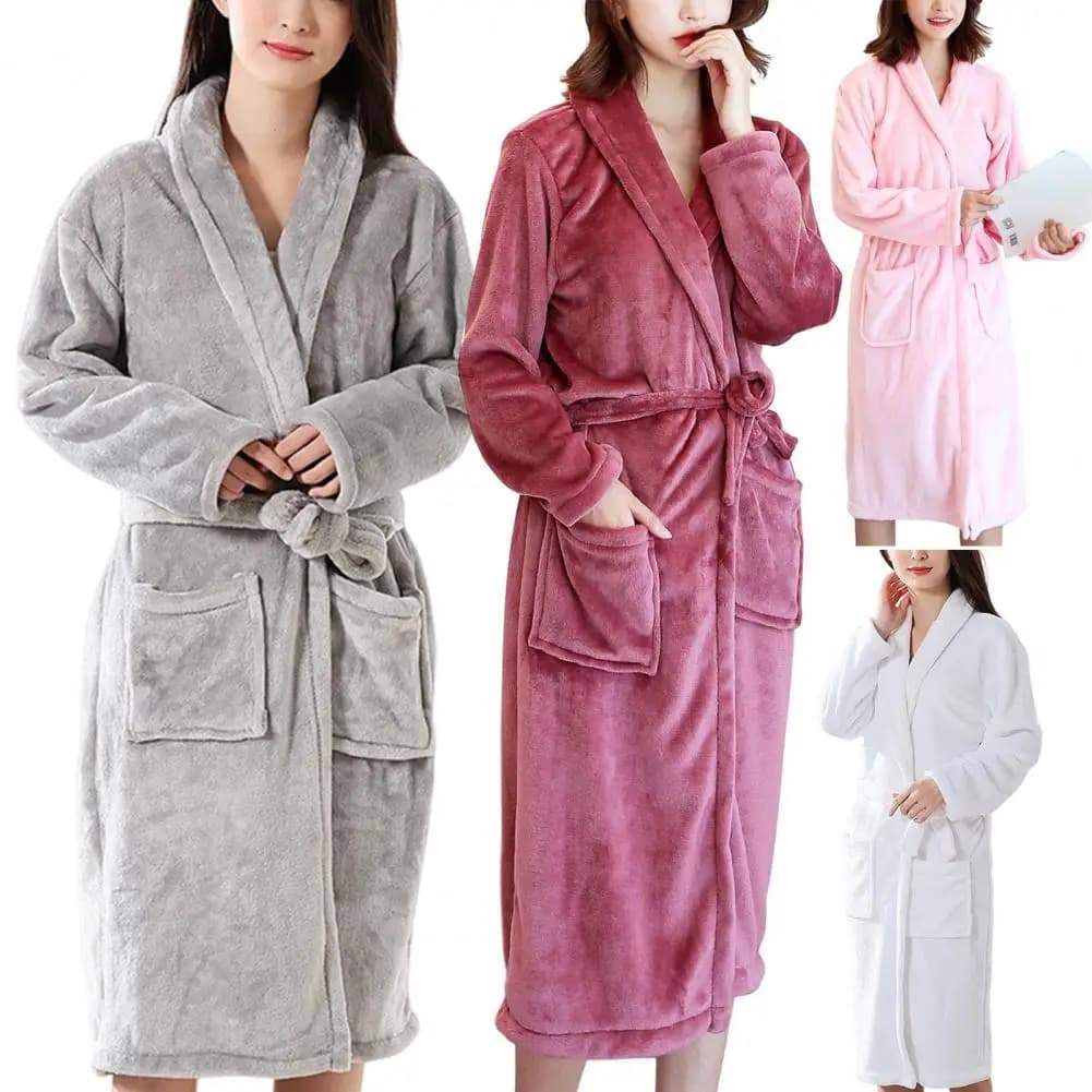 Autumn Winter Men's Night Shirt Casual Coral Fleece Sleepwear Couple Hot Clothing Flannel Belt Pijama Kimono Bathrobe Dress
