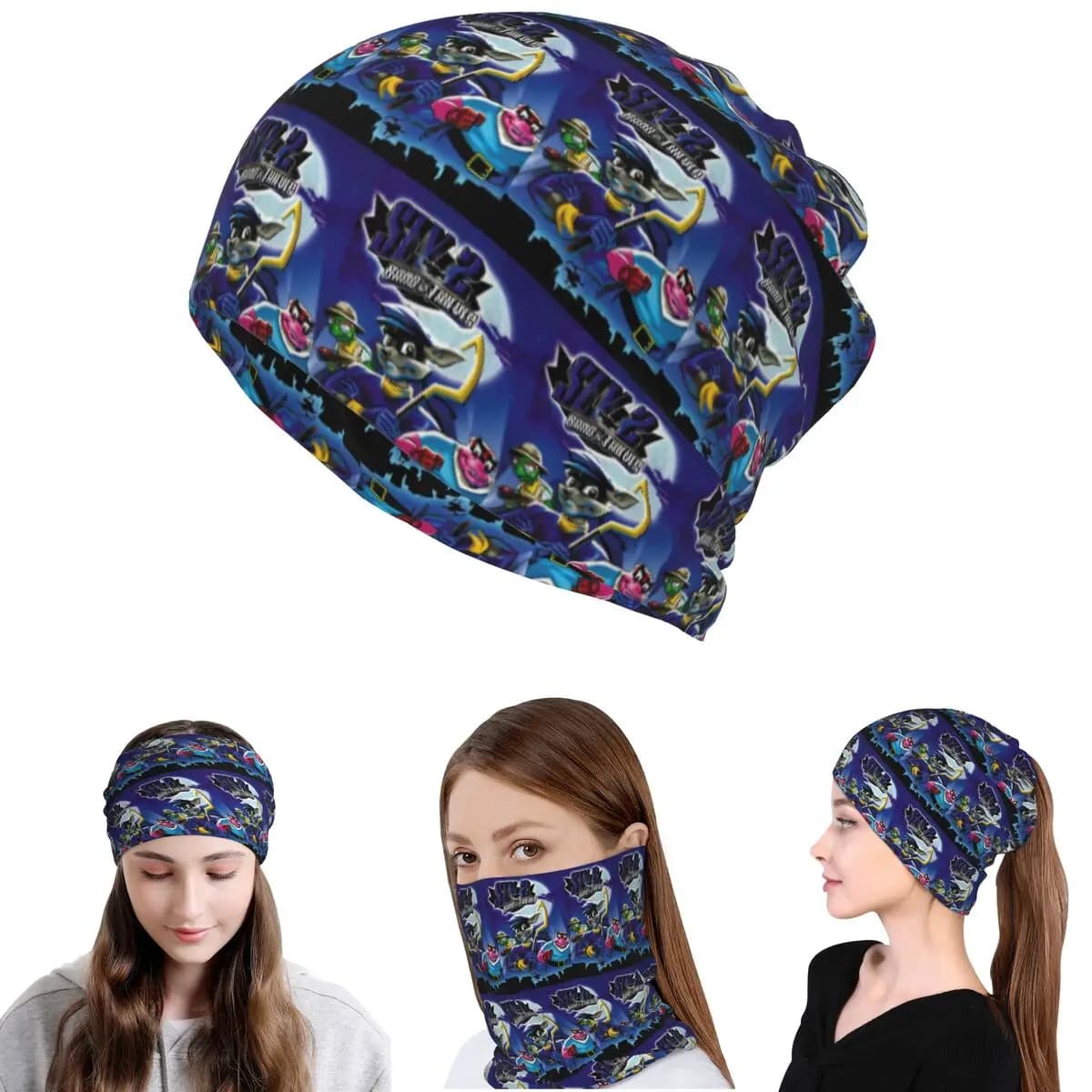 Collage di fumetti Sly Cooper, Procione, Volpe, Tartaruga, Ippopotamo, Fumetti, Manga, Anime, Giochi, Bandana, Copricollo, Maschera, Sciarpa, Copricapo, Berretti, Cappello
