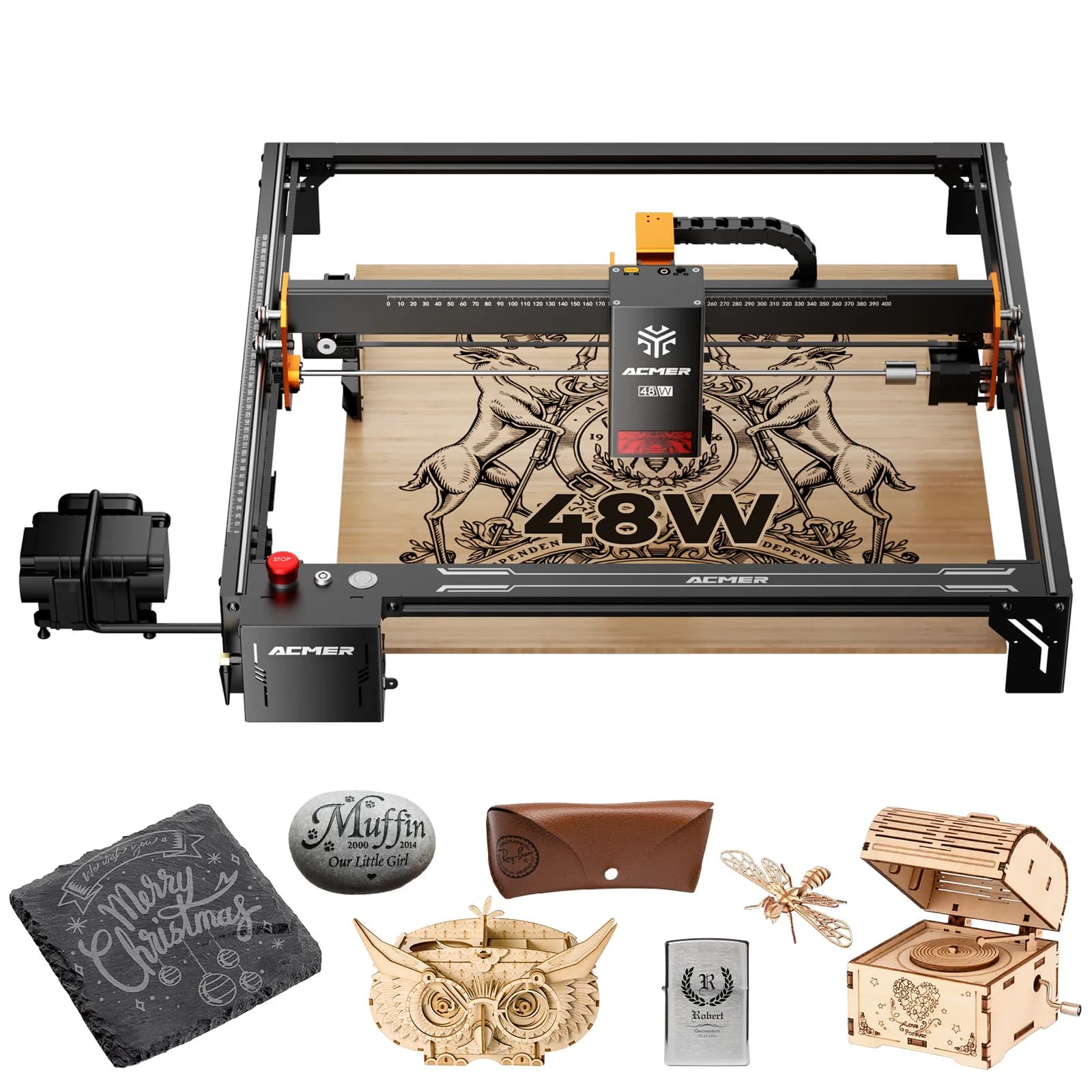 Laser Engraver ACMER S2 Pro 36W/48W 24000mm/min, CNC Cutting Machine with Double Axis, Binary Guide, APP Support and 30L Air Pump Kit