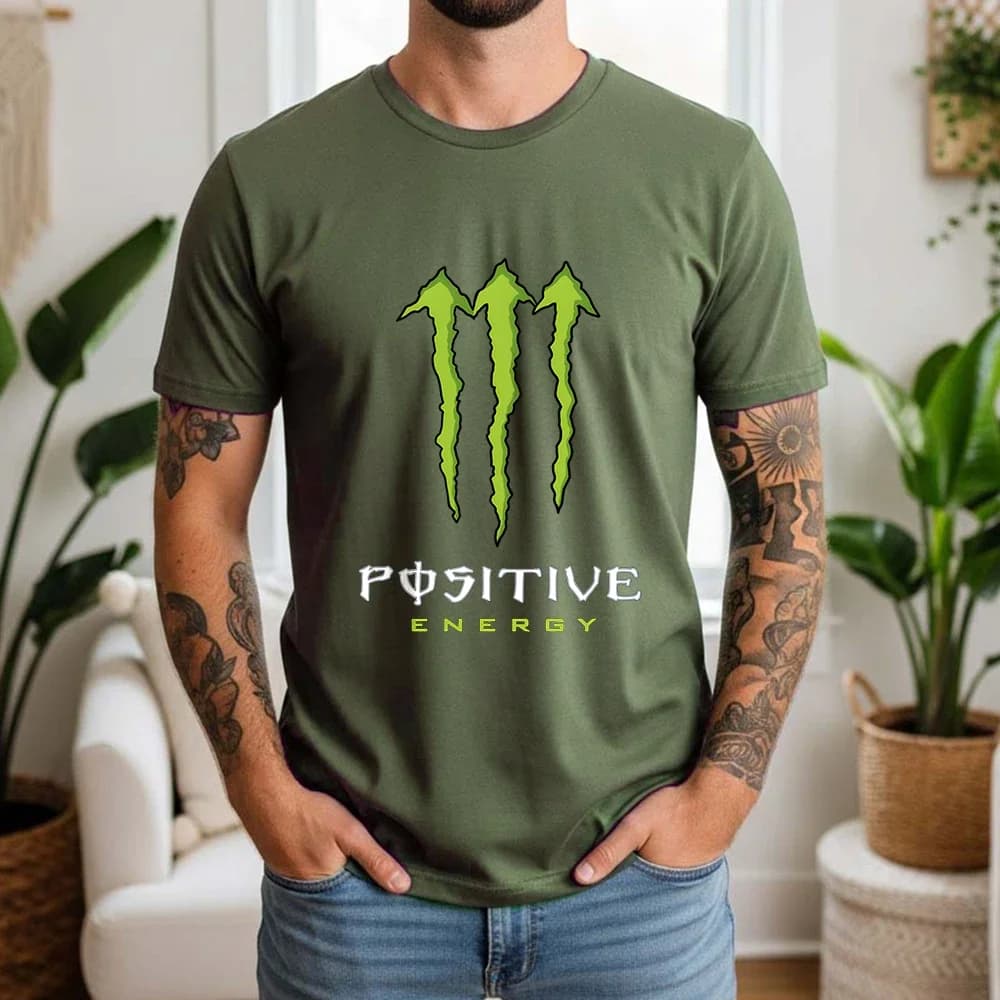 2026 New Men's Oversized T-Shirt Energy Drink Aesthetic Monster Claw Positive Energy Pop Culture Graphic Casual Tops