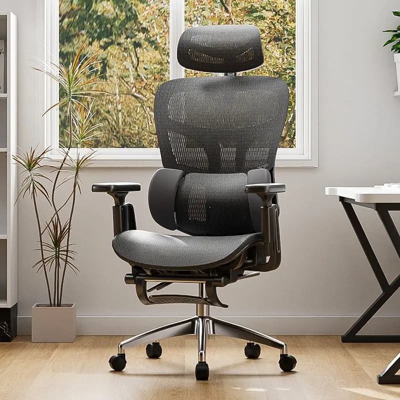 Sedia da Ufficio Ergonomica in Rete con Supporto Lombare Regolabile, Poggiatesta, Girevole, per Computer, Gaming, Casa, Streaming, Nera con Supporto per Piedi