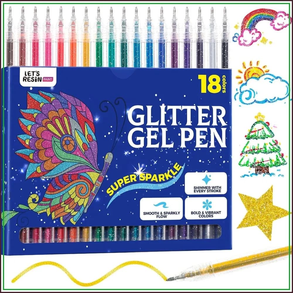 18 Vibrant Glitter Gel Pens - Smooth Metallic Shimmer for Coloring, Journaling & Writing