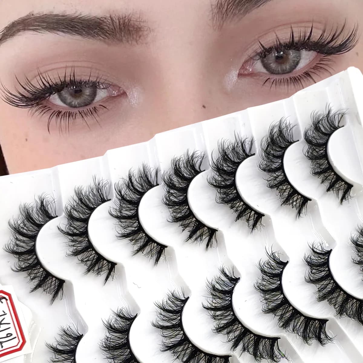 New 7 pairs of natural eyelashes with full stripes, brown, soft and thick, crossed eyelashes effect, with dramatic appearance, in fake mink, for everyday use and parties.