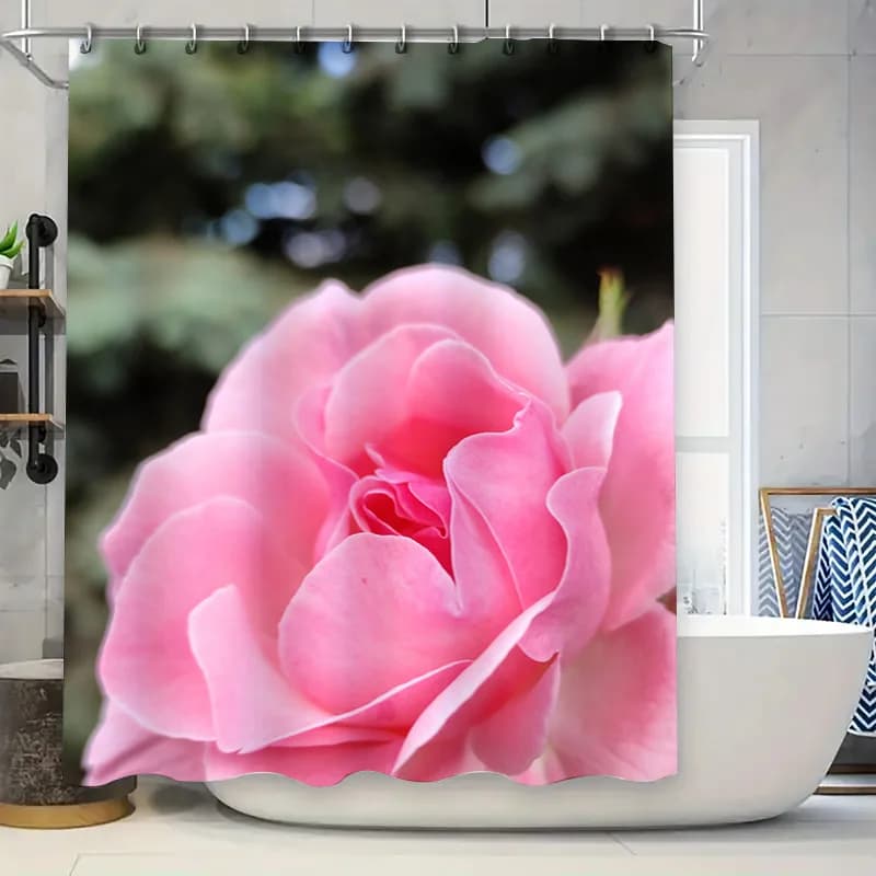 Tenda da doccia con fiori rosa Decorazione da bagno impermeabile stampata in 3D per la decorazione domestica Decorazione moderna da appendere alla parete in bagni