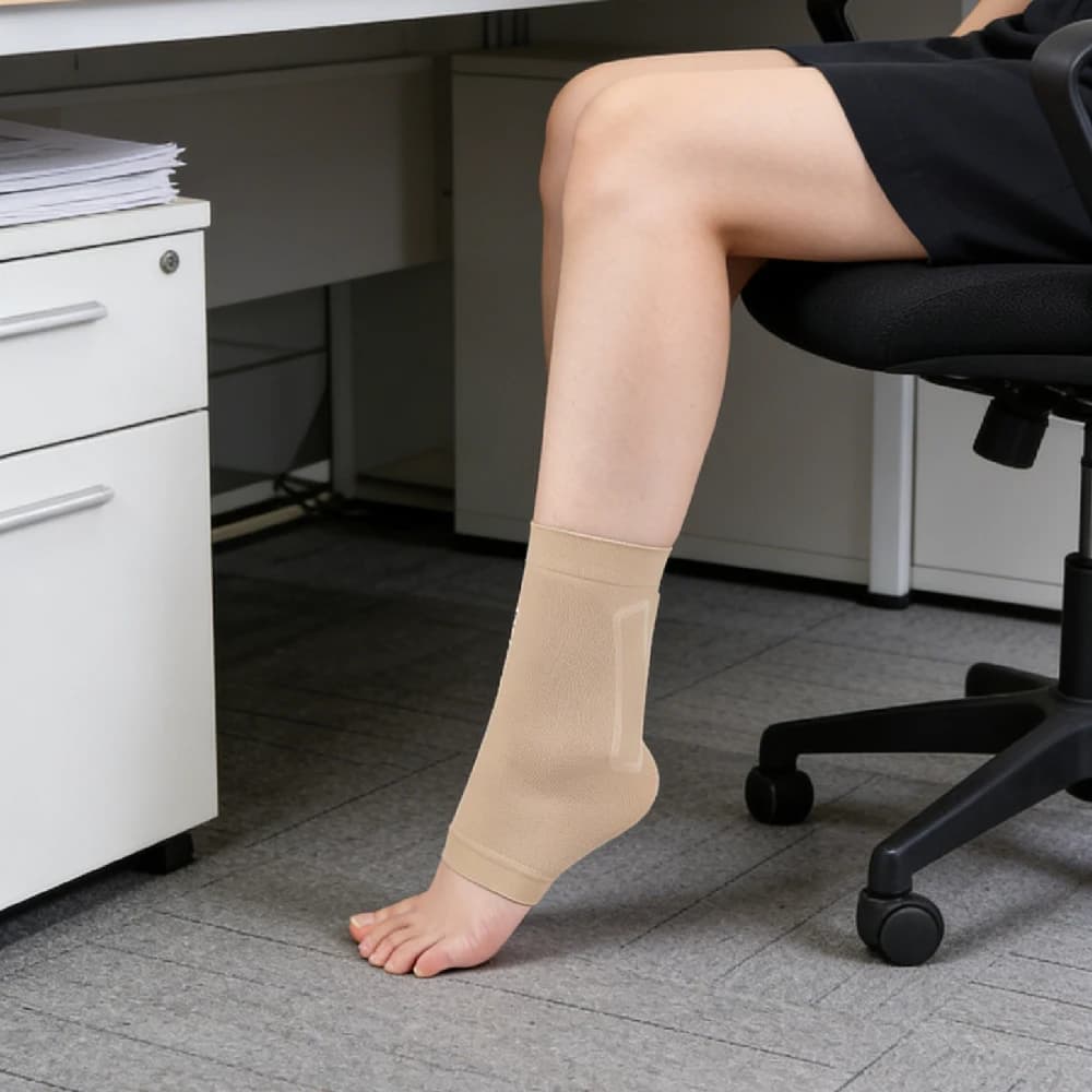 1pcs Comfortable Thin Elastic Ankle Support Sleeve,Breathable Skin Color Compression Ankle Brace for Bedtime,Office Sitting