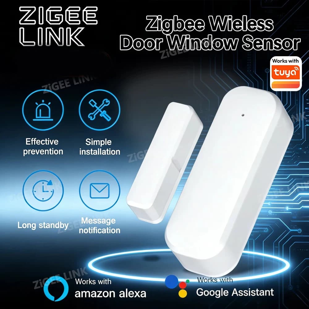 Sensore per Porta Zigbee, Rilevatore Wireless per Finestre, Controllo Remoto per App Tuya Smart Life, Sistema di Allarme Domestico Alexa