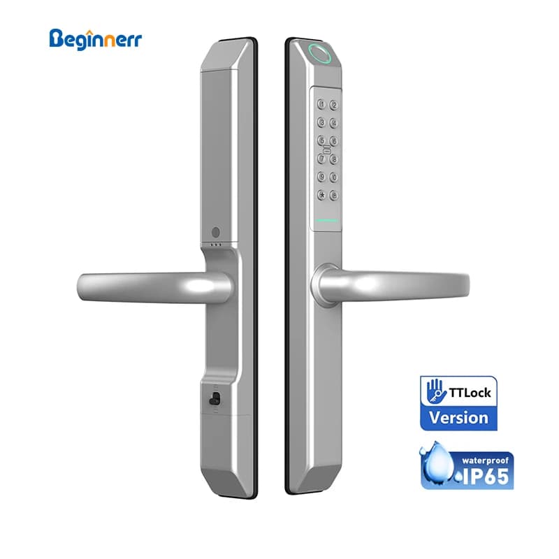 IP65 Waterproof Physical button keypad Slim handle smart UPVC door lock Big angle unlock Fingerprint Code Card Digital door lock