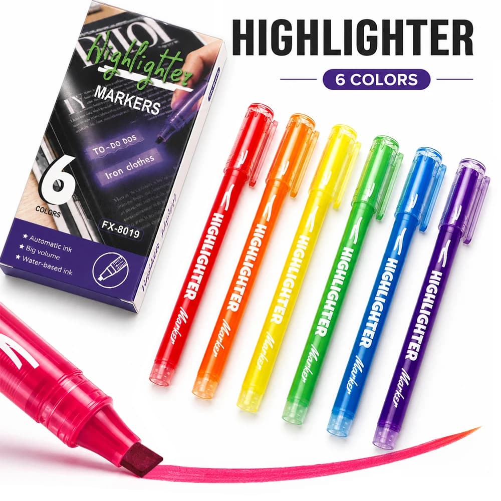 Set di 6 Pennarelli Fluorescenti, Eleganti Evidenziatori a Base d'Acqua per Diario, Pittura, Marcatura, Creazione Artistica, Strumento per Scuola e Ufficio