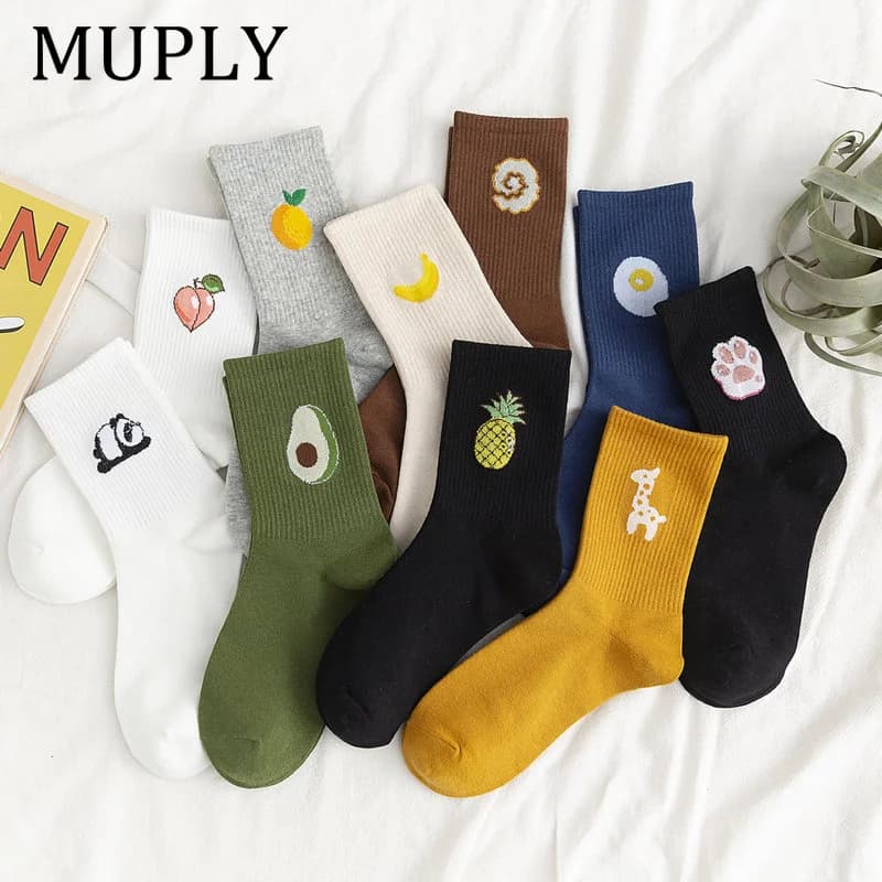 New Unisex Socks Funny Fruit Women's Harajuku Mid Colored Socks E-girl 100 Cotton 1 pair Kawaii Streetwear Woemn size 35-42