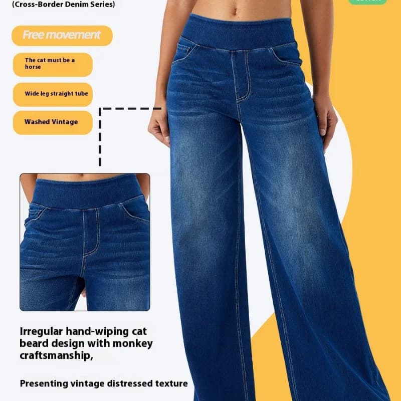 Pantaloni a gamba larga in denim di grandi dimensioni da donna nuovi Pantaloni casual larghi dritti a vita alta americani Jeans casual