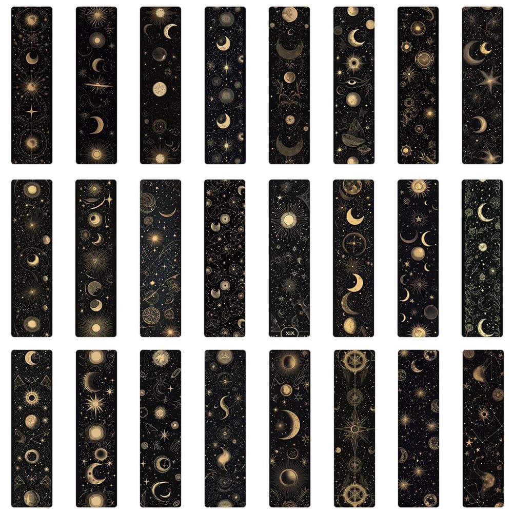 24Pcs/Set Tarot Bookmarks Black Gold Mystic Moon Phase Bookmark Retro Astrology Pagan Witchcraft Oracle Cards for Book Lovers