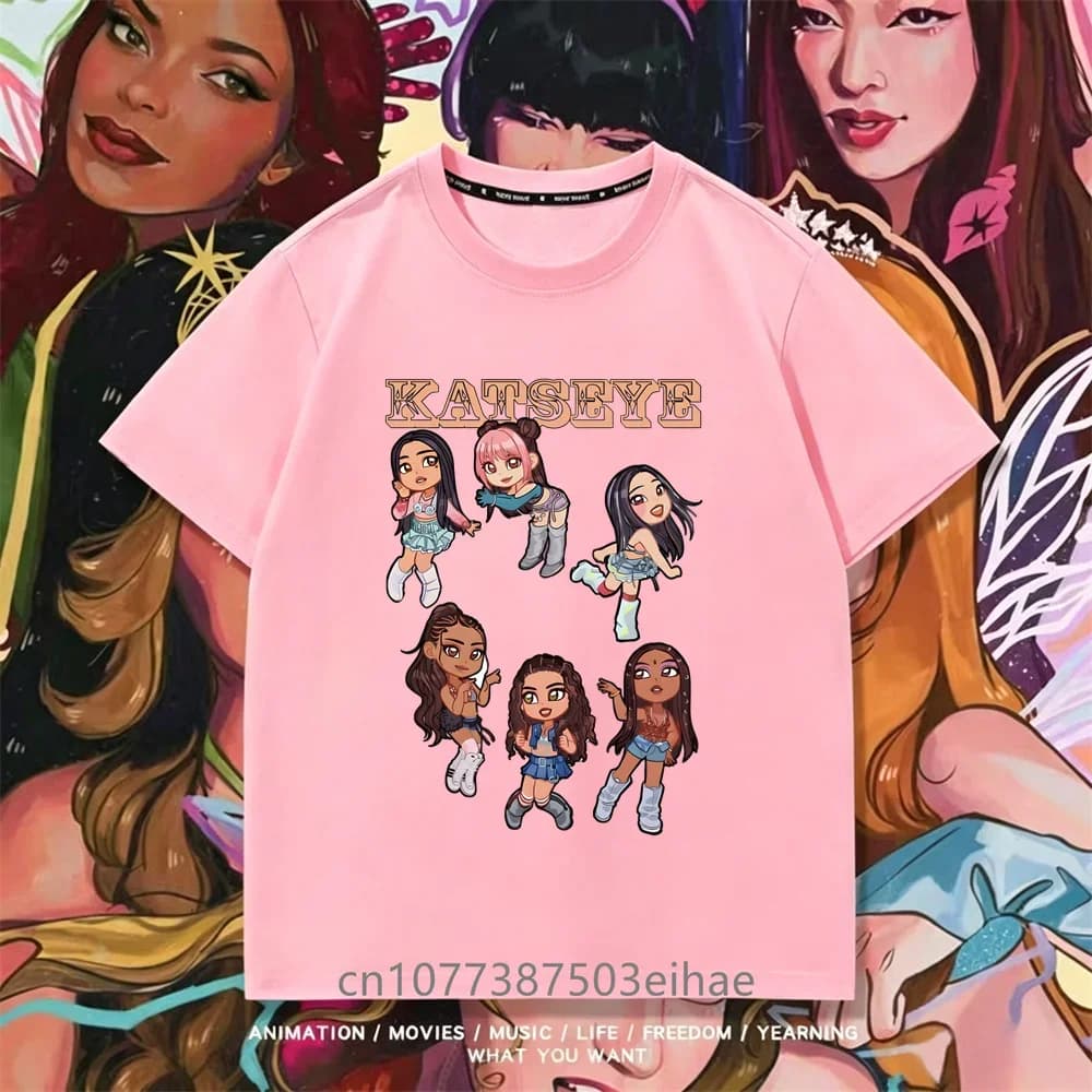 T-shirt per Bambine con Motivo KATSEYE, Maglietta Estiva a Maniche Corte, Top Casual per Uso Quotidiano, Shopping, Feste, Abbigliamento Giovanile alla Moda