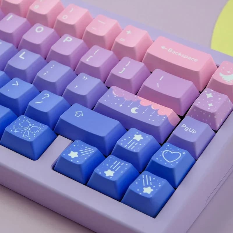 136PCS Star Moon Theme Keycap Set Gradient Pink Blue PBT Copritasti Custom Cherry Retroilluminato MX Keyboard Mechanic Covers