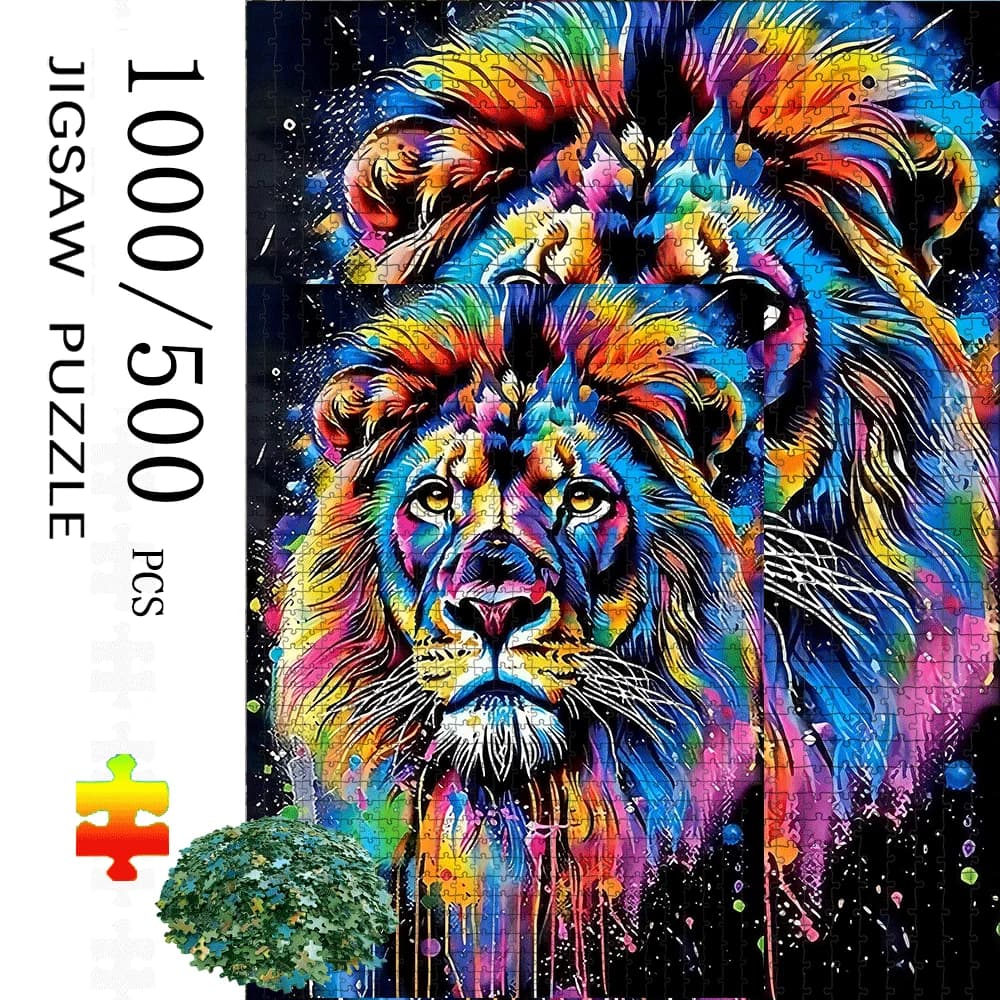 Puzzle leone da 1000/500 pezzi per adulti e famiglie - Grande e impegnativo leone e criniera in stile 5D con pezzi codificati a colori, decorazioni per la casa fai da te
