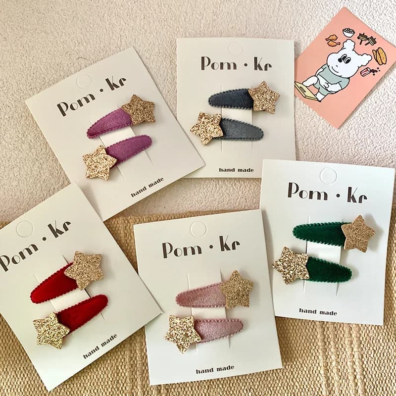 Fermagli per capelli per bambini Fermagli a scatto con stella glitterata floccati per bambine Fermagli per capelli anteriori morbidi Autunno Inverno Accessori per capelli Boho Nuovo