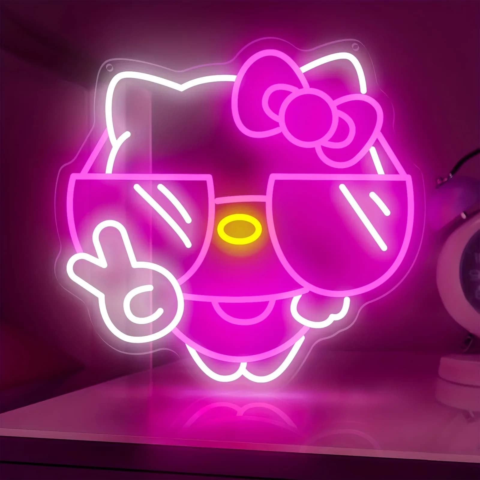 Insegna Luminosa LED Hello Kitty con Occhiali da Sole Rosa, Luce da Parete Kawaii USB Dimmerabile per Camere da Letto, Feste e Decorazioni Domestiche