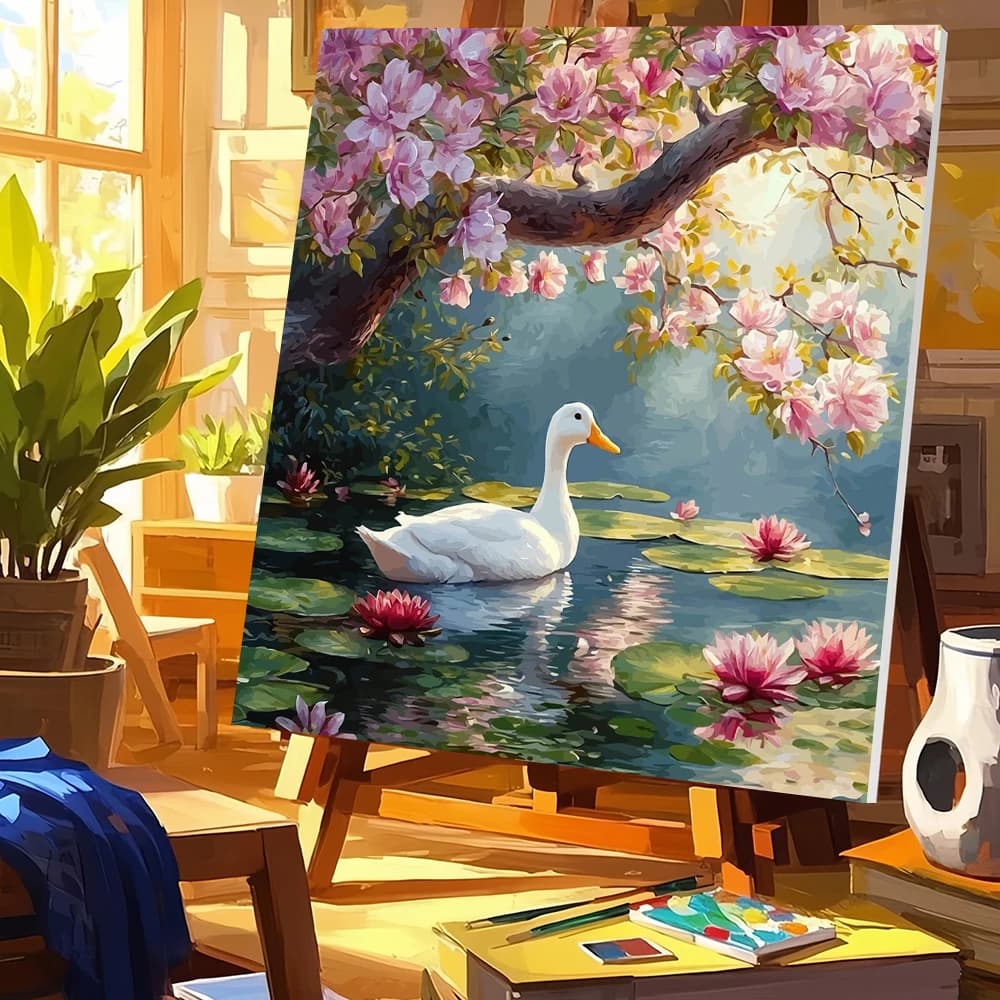 Huacan DIY Digital Oil Painting Swan Animal Picture Artcraft On Canvas Paint By Number Adult Kits Tree Lake Home Decoration