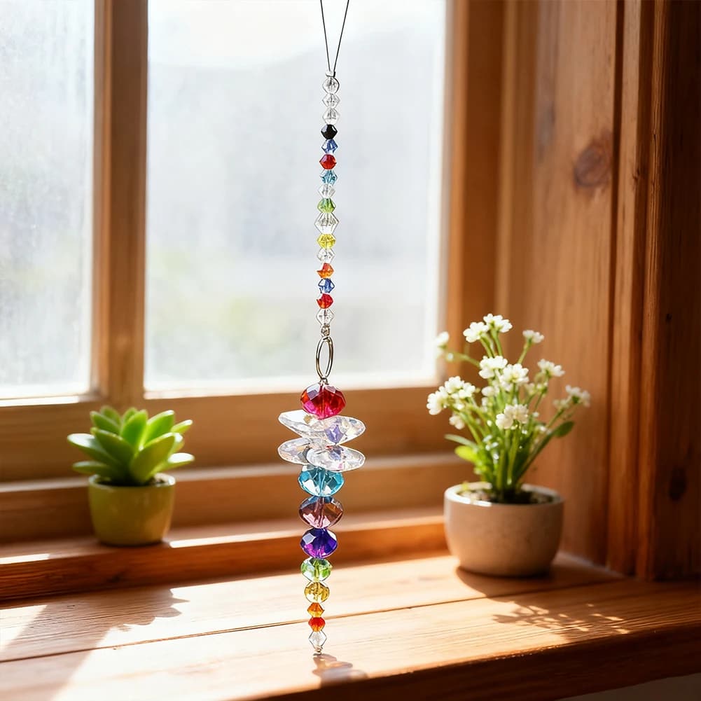 Car Crystal Wind Chime Sun Catcher Diamond Prism Pendant Dreamcatcher Rainbow Hanging Decoration for Home, Garden, and Car