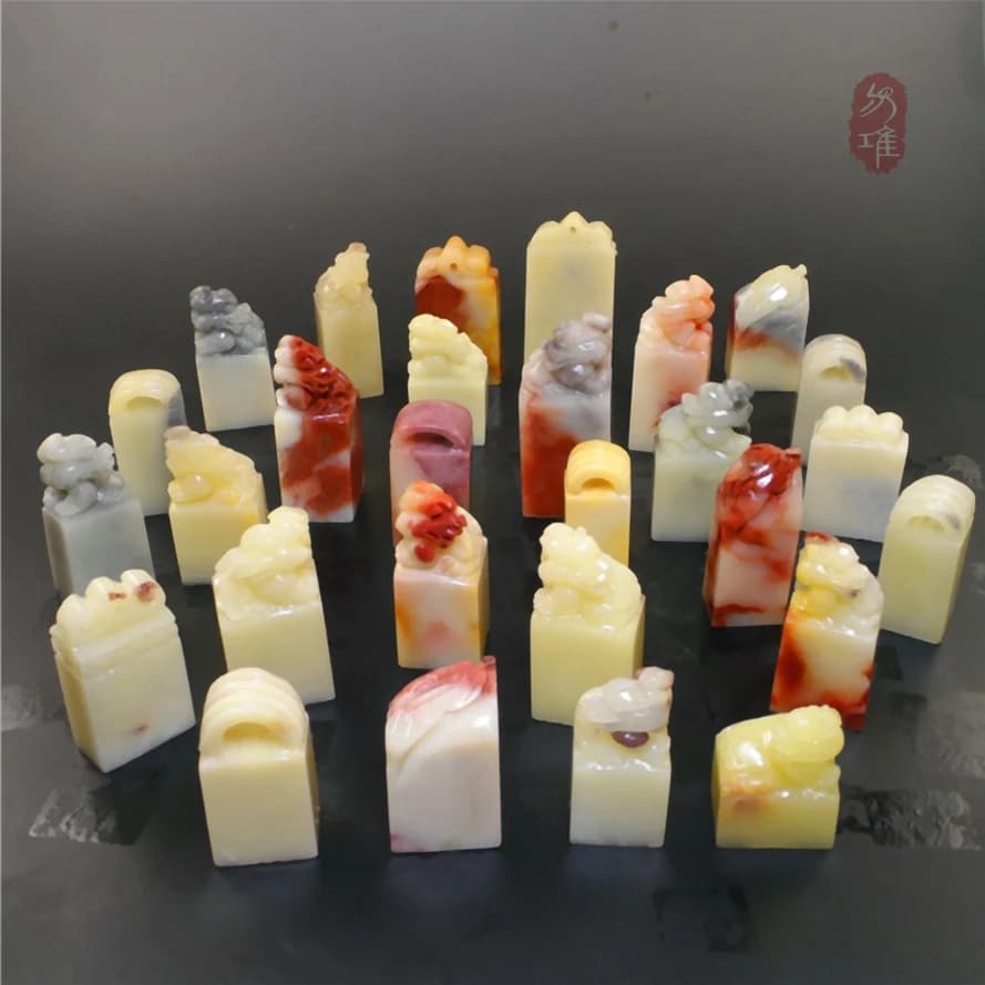 Chinese Red Stone Seal Stamp Natural Stone Painting Calligraphy Shoushan Stone Engraving Seal Art Supplies Set