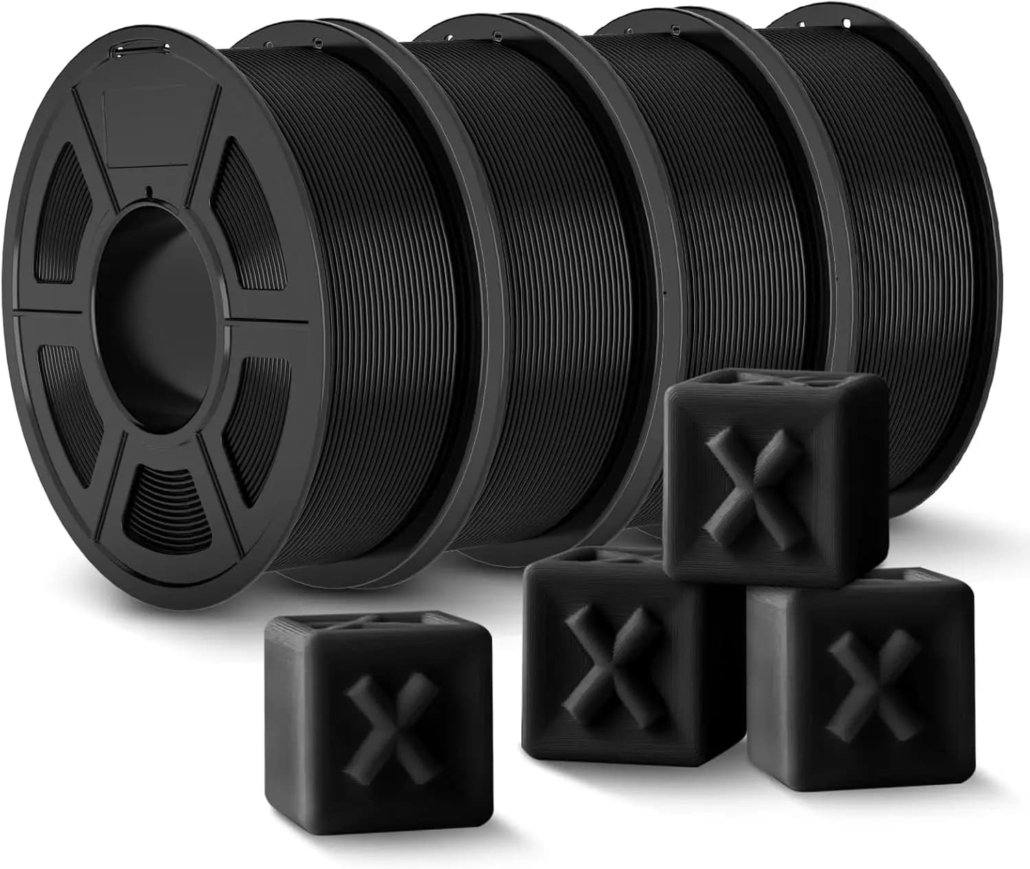 Filamento PLA+ 1.75mm, Filamento per Stampante 3D, Precisione Dimensionale +/- 0.02 mm, Bobina da 1.1 kg, Nero Confezione da 4