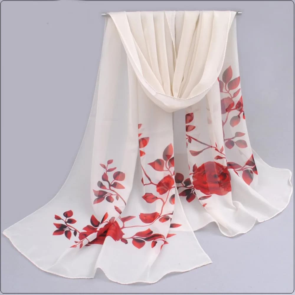 Fashion Branch Rose Pattern Chiffon Scarf Luxury Design Brand Printed Scarves Long Cape Shawl For Women Girls