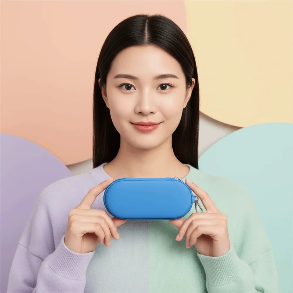 Waterproof PU Dual Slot Glasses Pouch Oval Shape Zipper Closure Sunglasses Case Candy Colors Hangable Hook Eyewear Organizer