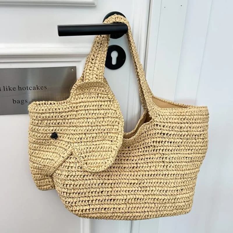 Borsa a Mano in Rafia Intrecciata a Forma di Elefante, Borsa a Spalla da Donna, Borsa Casual Estiva per Vacanze al Mare, Leggera