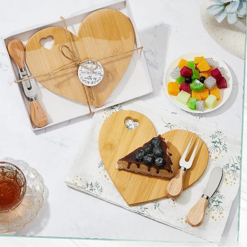 Small Wooden Charcuterie Board Wood Mini Cutting Board with Handle Cheese Knives Forks Set, Bride's party gifts