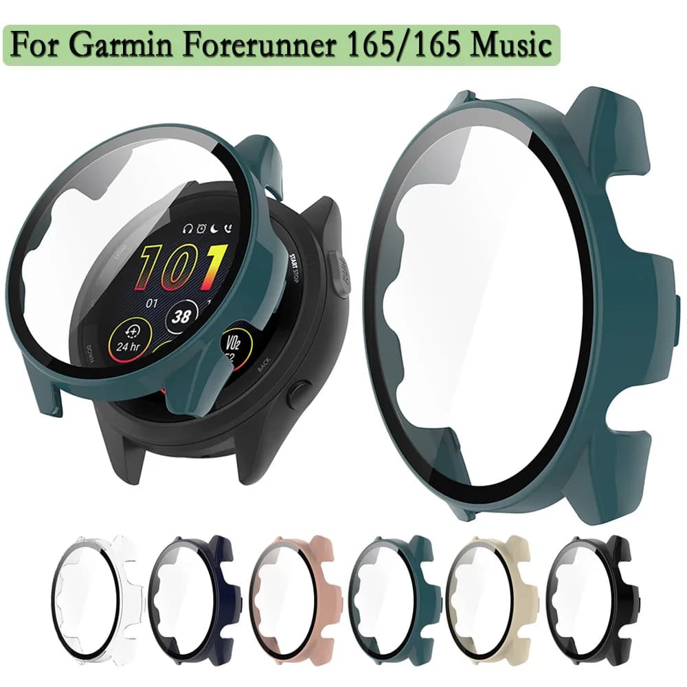 Shell per Garmin Forerunner 165/165 Custodia protettiva musicale con protezione in vetro temperato per schermo Custodia protettiva per orologio con pellicola