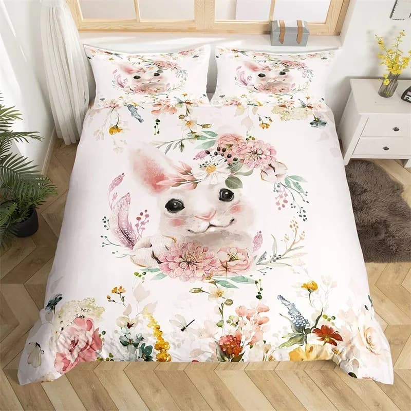 Lovely Baby Elephant Flowers Bedding Set Single Twin Double Queen King Cal King Size Bed Linen Set