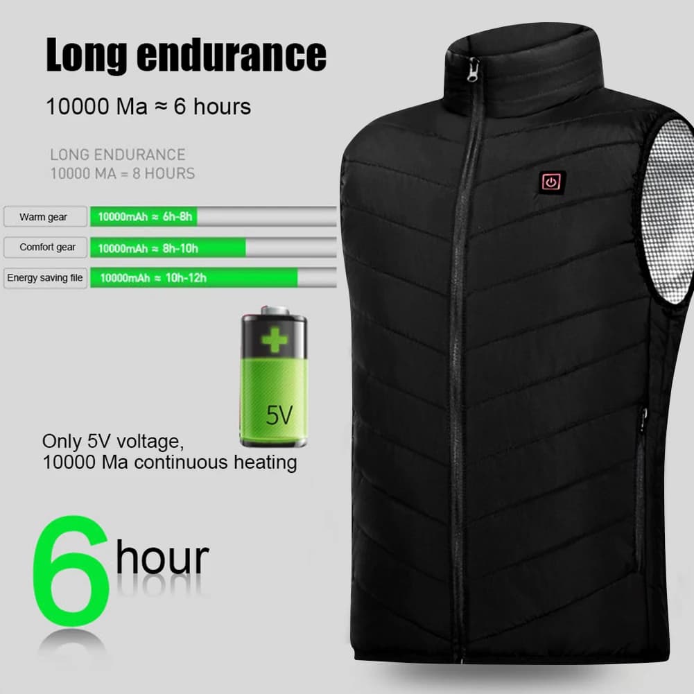 Intelligent winter heated jacket with zipper Electric heating coat USB 9 zones for outdoor hunting for sports excursions