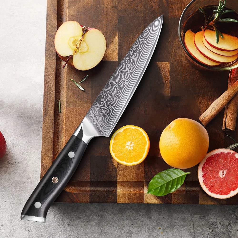 Coltello da Cucina Professionale in Acciaio Damascato, Coltello per Sbucciare Frutta, Verdura, Carne e Pesce, Utensili da Cucina