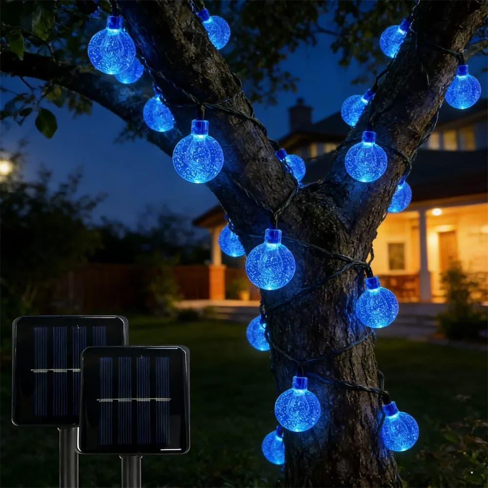 Luci Solari a Sfera di Cristallo per Esterni, Ghirlanda Luminosa per Giardino, Matrimoni Estivi, Feste, Decorazioni per Cortile e Vacanze