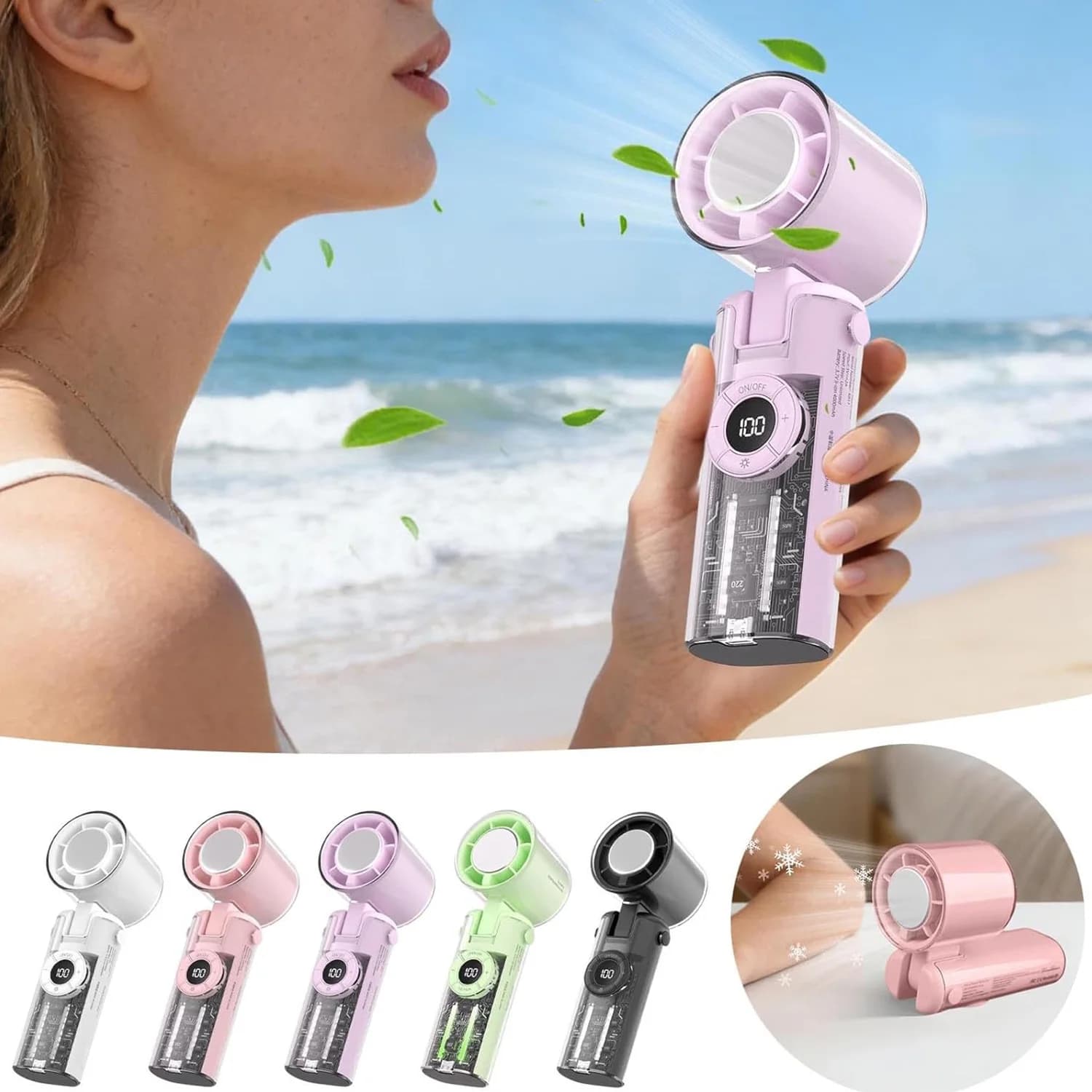 Rechargeable Handheld Fan Semiconductor Refrigeration Outdoor Portable Small Fan Folding Turbos Cooling Fan With Digital Display
