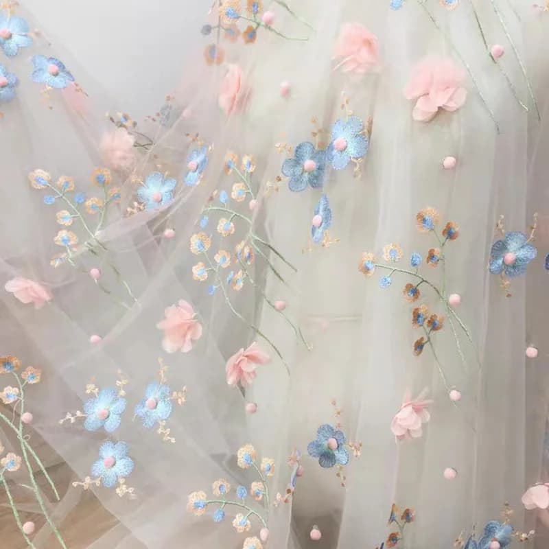 Pre-cut 1 Yard 3D Petal Flower Embroidery Applique Lace Fabric Soft Tulle Fabric For Diy Costume Dress Clothes Photography Props