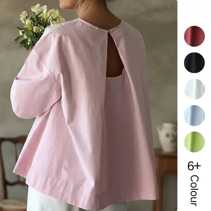 Korean Chic Design Back Hollow Out Shirts Blouses Loose Solid Color O-neck Women Shirt Short Sleeve Camisas 2026 Summer Tops