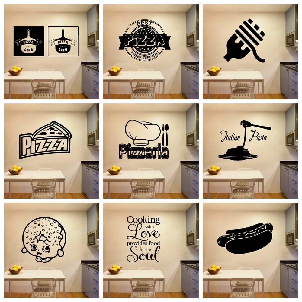 1 pc Hot pizza adesivi murali impermeabili decorazioni per la casa camera dei bambini natura accessori per la decorazione in Pvc fai da te